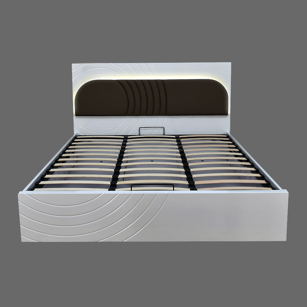 Cassini King Bed with Hydraulic Storage and Backlight Headboard (White)