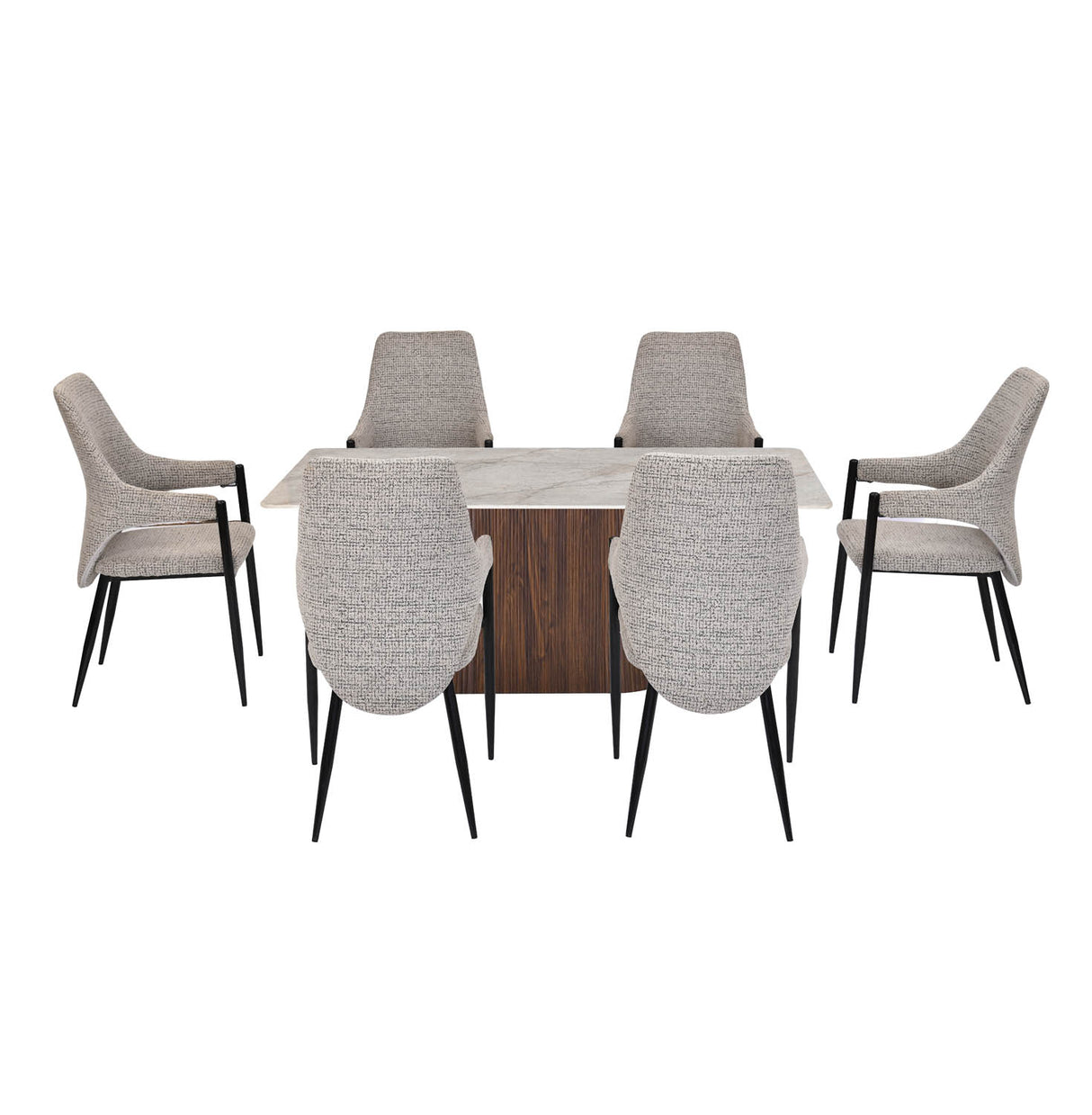 6 Seater Bevon Ceramic Dining Set with Flinda Base and Tierra Chairs- Cloud Beige