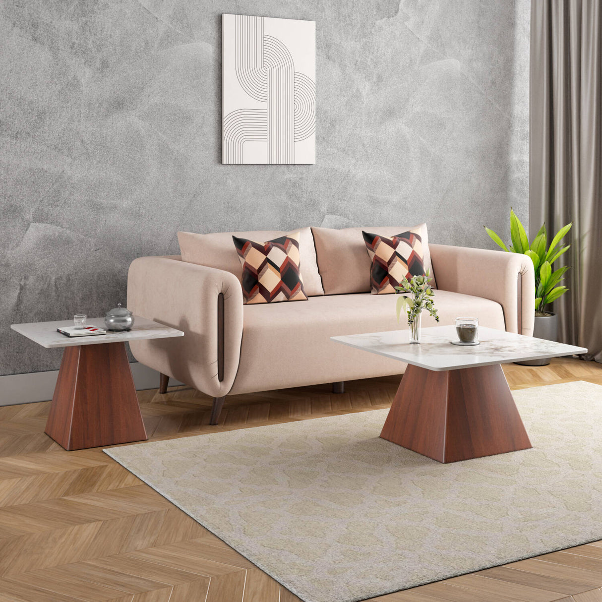 Fuji Ceramic Top Center & Side Table Set (White)