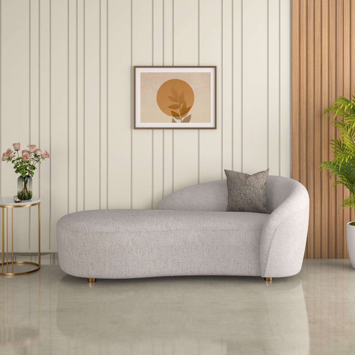 Giorgio Right Chaise Lounge Textured Fabric Sofa- Ivory