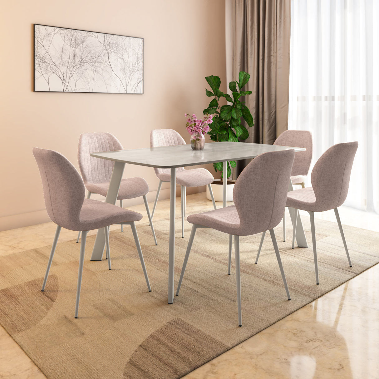 Glenview 6 Seater Travertine Dining Set- Beige
