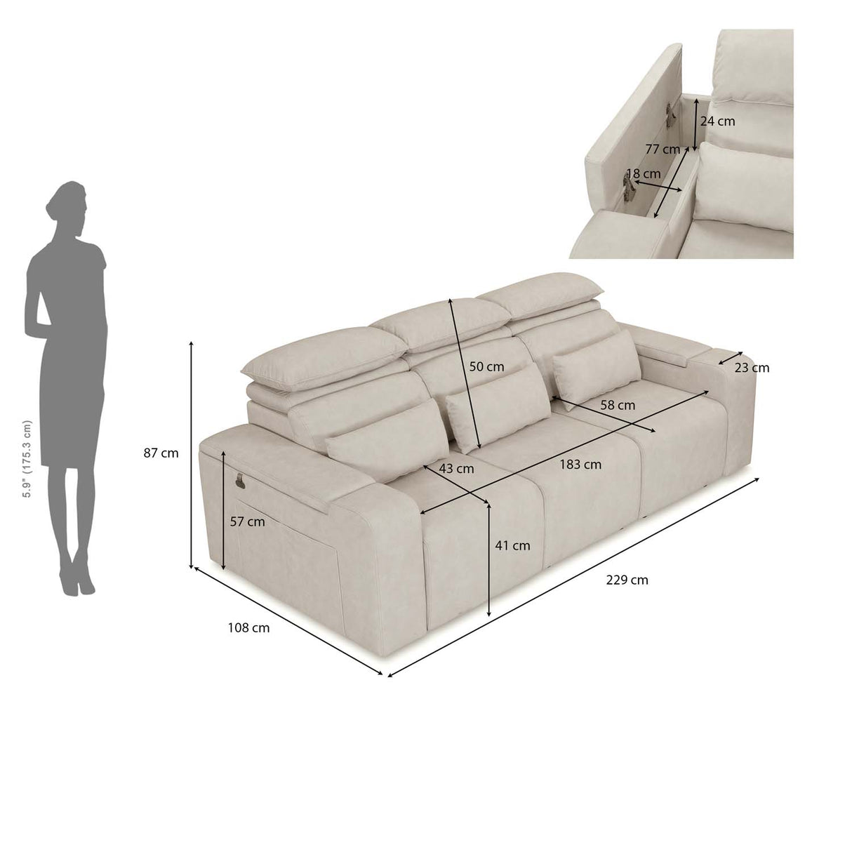 Glide 3 Seater Electric Slider Sofa Kit- Beige