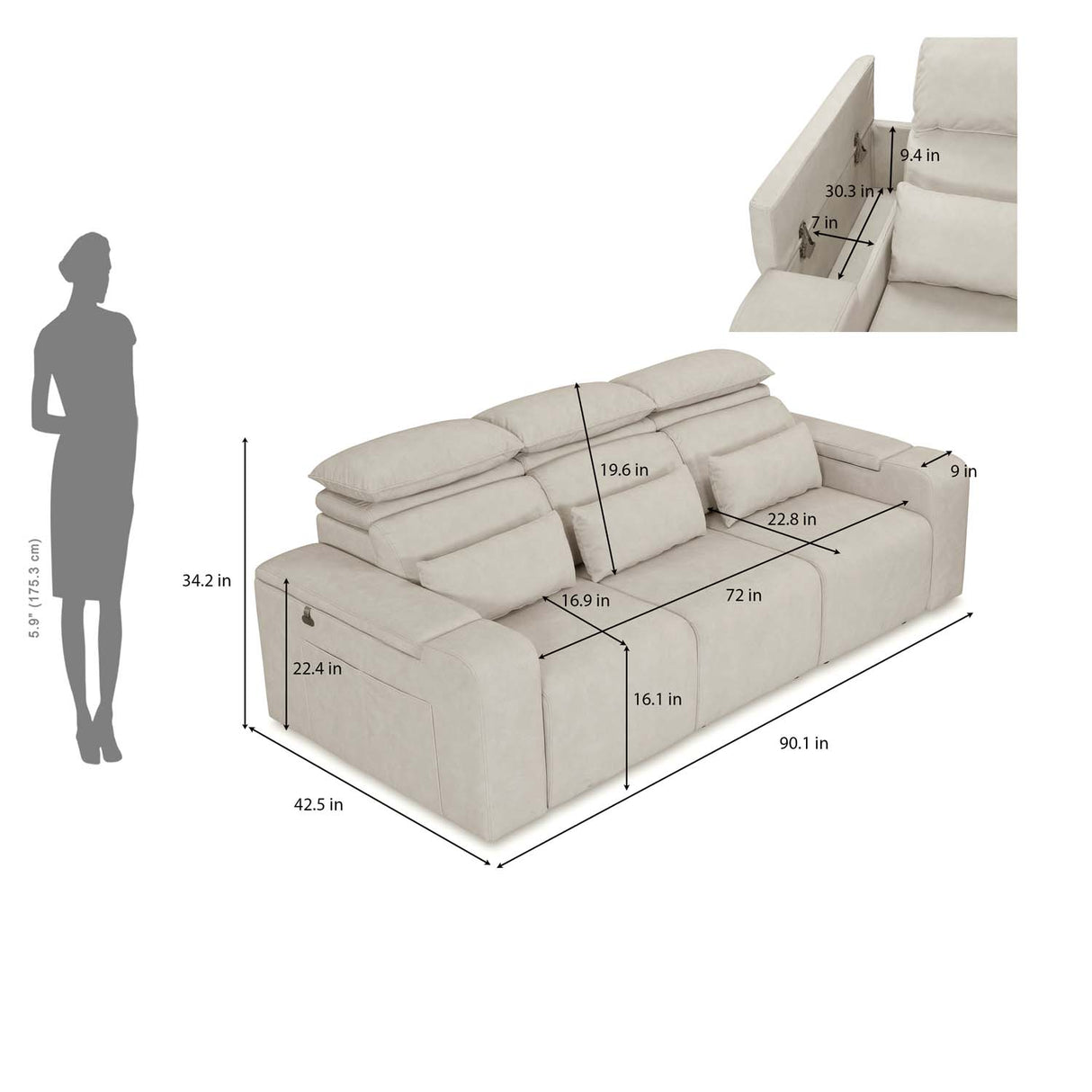 Glide 3 Seater Electric Slider Sofa Kit- Beige