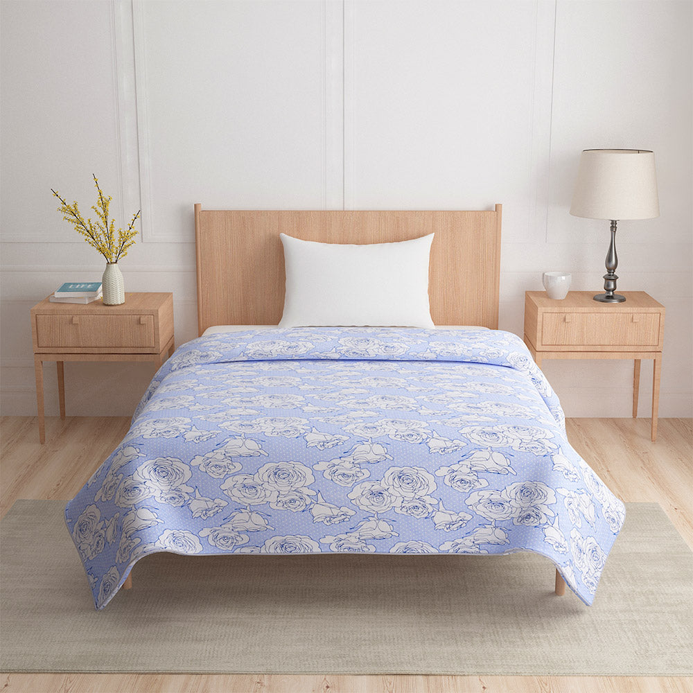 Nilkamal Floral Printed Cotton Single Bed Dohar (Blue)