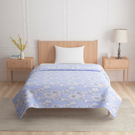 Nilkamal Floral Printed Cotton Single Bed Dohar (Blue)