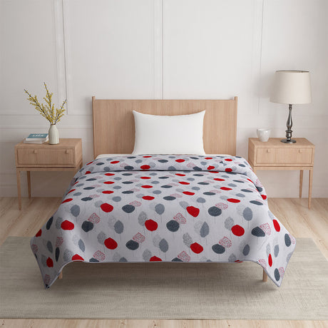 Nilkamal Leaf Design Cotton Single Bed Dohar Grey Red