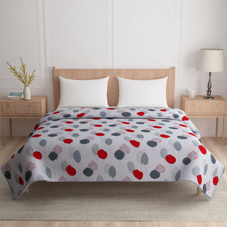 Nilkamal Leaf Design Cotton Double Bed Dohar Grey Red