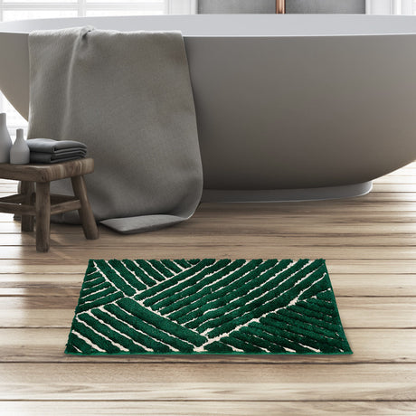 Nilkamal Abstract Polyester 16' x 24' Anti Skid Bath Mat (Green)