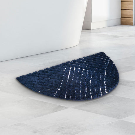 Nilkamal Abstract D Shaped Polyester 16" x 31" Anti Skid Bath Mat (Navy)