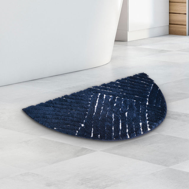 Nilkamal Abstract D Shaped Polyester 16" x 31" Anti Skid Bath Mat (Navy)
