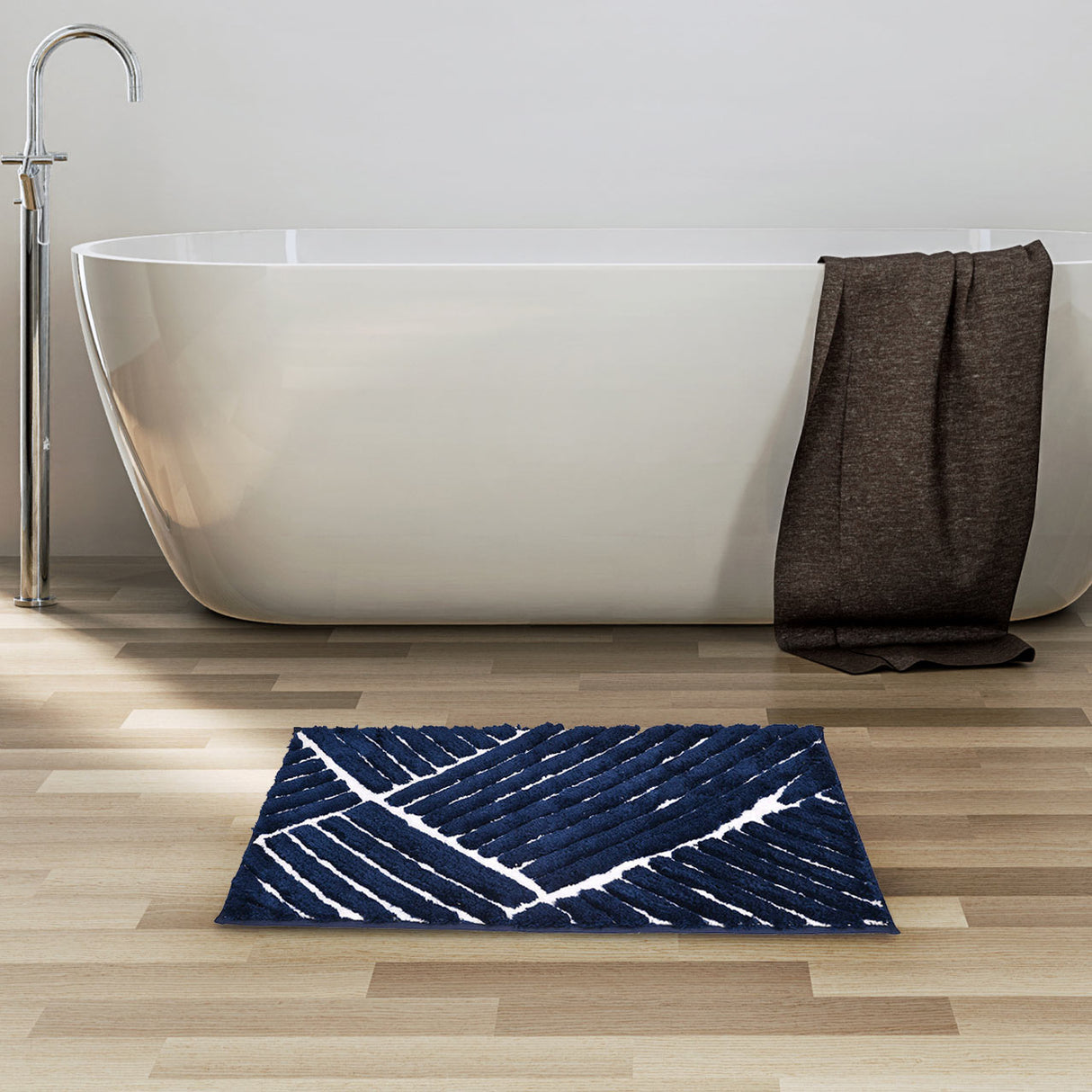 Nilkamal Abstract Polyester 20' x 30' Anti Skid Bath Mat (Dark Navy)