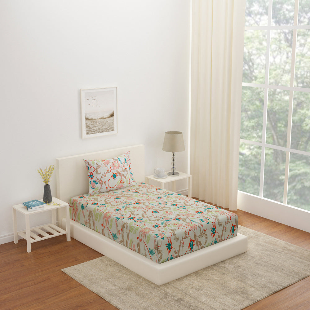 Nilkamal Arias by Lara Dutta Floral CVC Satin Single Bedsheet With 1 Pillow Cover (Multicolor) - 02