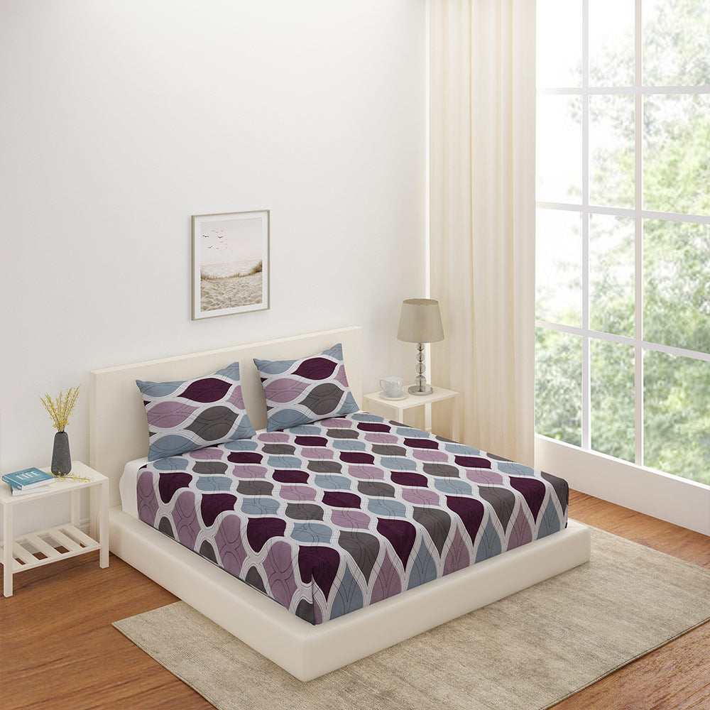 Nilkamal Leaf Design Polyester King Bedsheet With 2 Pillow Covers Brown