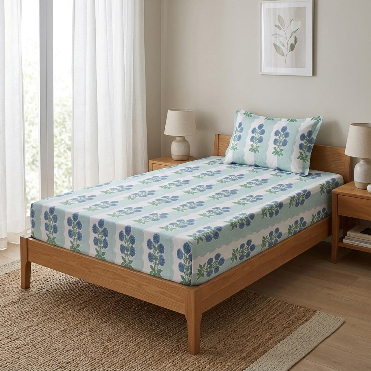 Botanica Pop Polyester Single Bedsheet with Pillow Cover- Multicolor