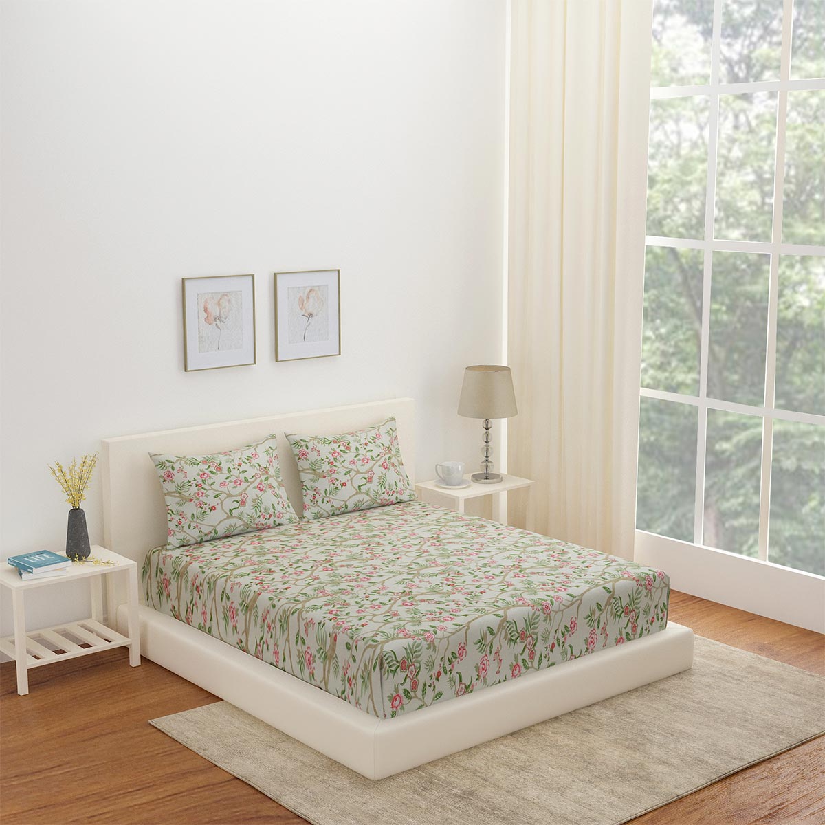 Nilkamal Arias by Lara Dutta Floral Cotton King Bedsheet With 2 Pillow Covers (Multicolor) - 02