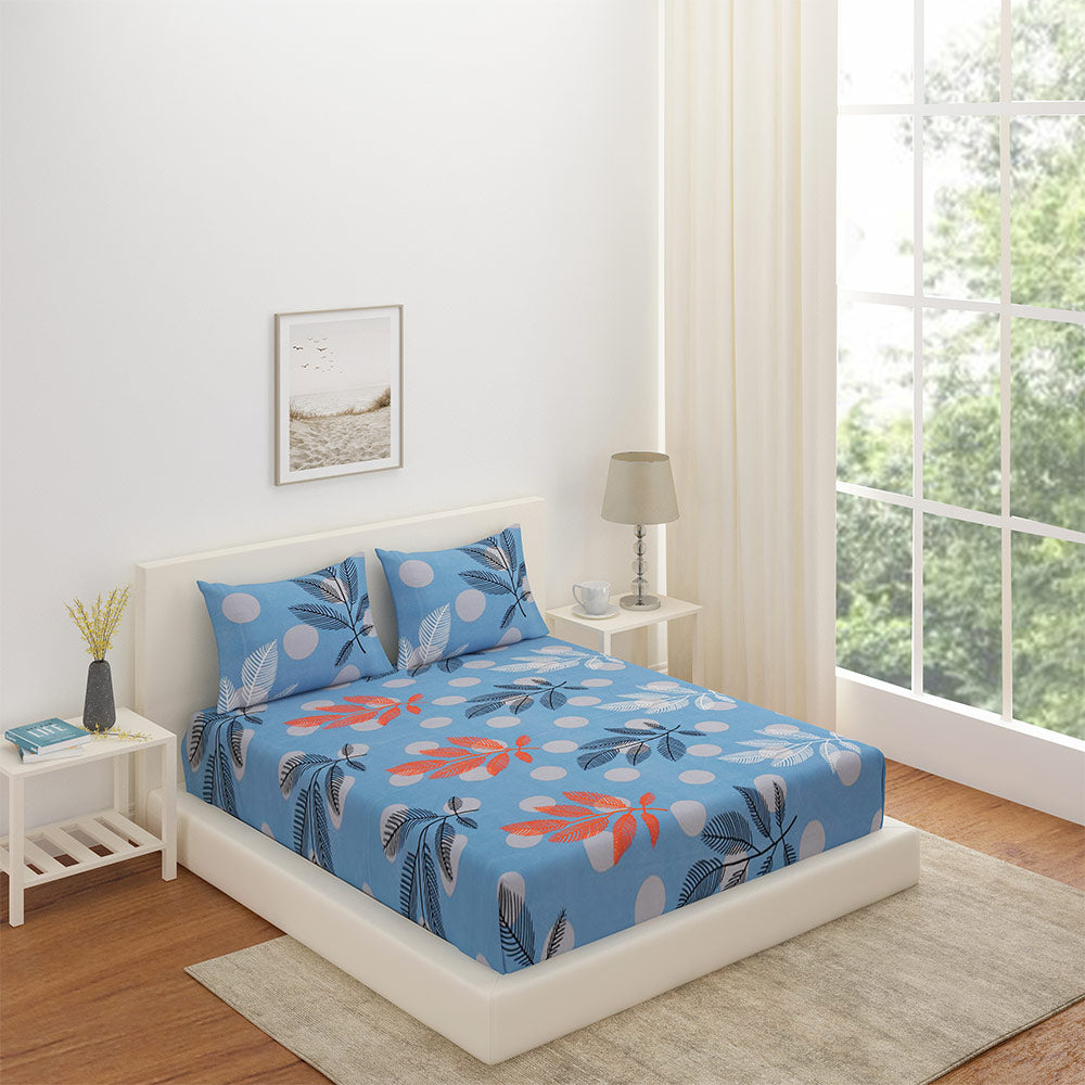 Nilkamal Polka Dot Leaf Design Polyester Double Bedsheet With 2 Pillow Covers Grey