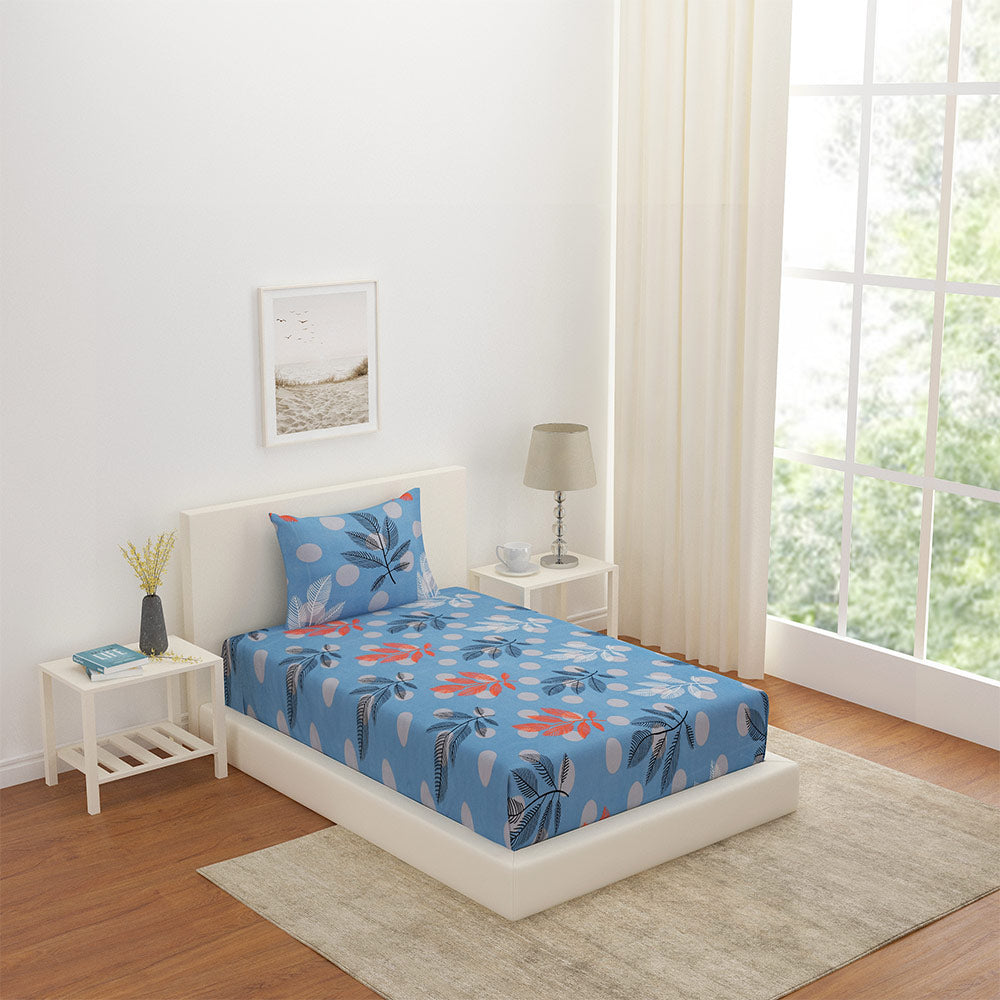 Nilkamal Polka Dot Leaf Design Polyester Single Bedsheet With 1 Pillow Cover Grey