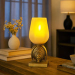 Decorative Hurricane Glass Candle Holder with Metal Arch Stand Small- Cream and Gold