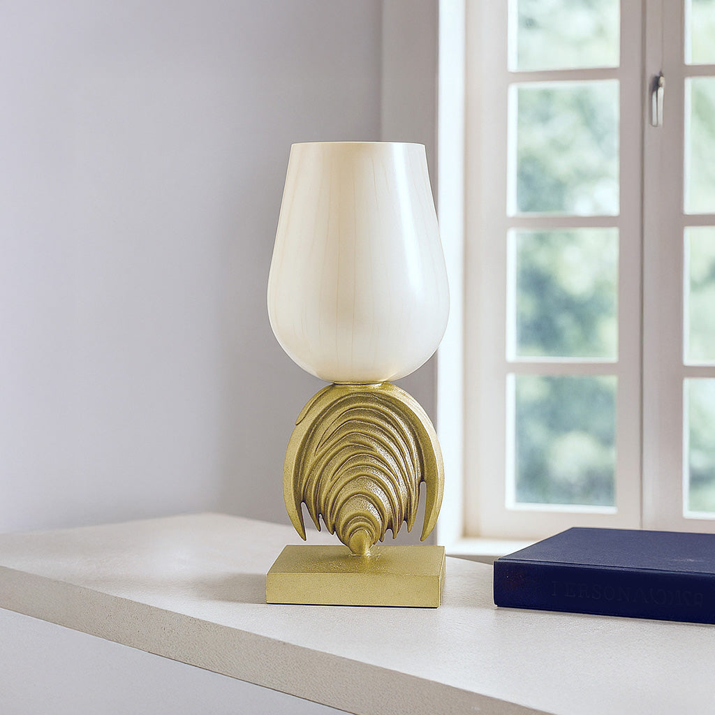 Decorative Hurricane Candle Holder with Metal Arch Stand Large- Cream and Gold