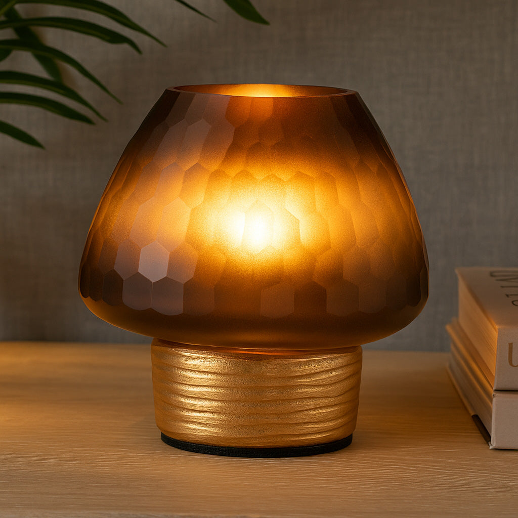 Dual Tone Metal & Glass Candle Stand Small- Brown & Gold