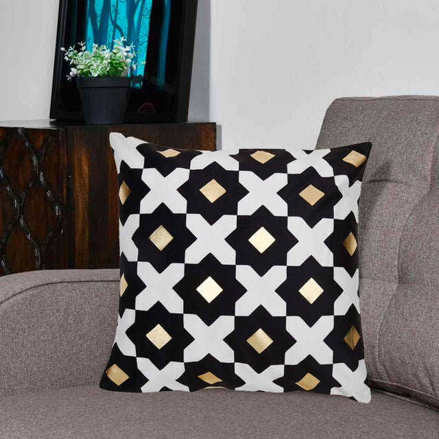 Nilkamal Abstract Polyester 16" x 16" Cushion Cover (Black & Gold)