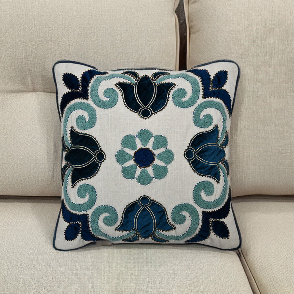 Nilkamal Embroidered Cotton Polyester 16" x 16" Cushion Cover (Blue)