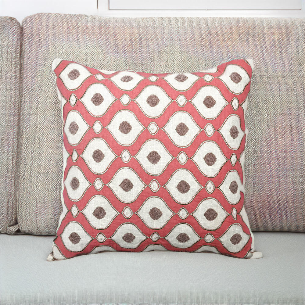 Nilkamal Embroidered Cotton Polyester 16" x 16" Cushion Cover (Pink) - 02