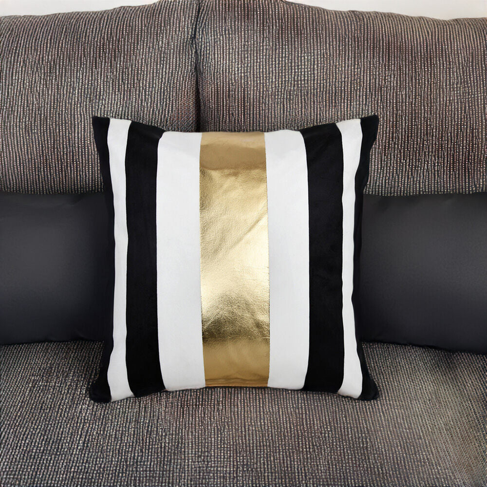 Nilkamal Striped Polyester 16 X 16 Cushion Cover Off White Gold