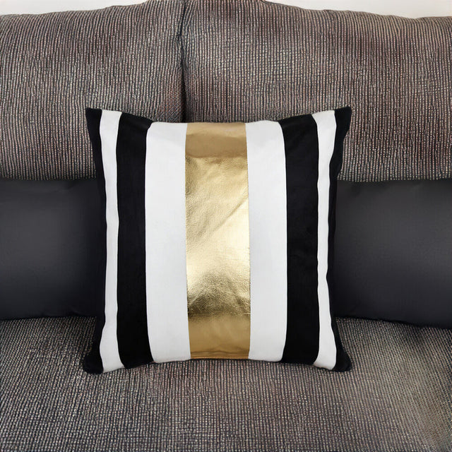 Nilkamal Striped Polyester 16 X 16 Cushion Cover Off White Gold