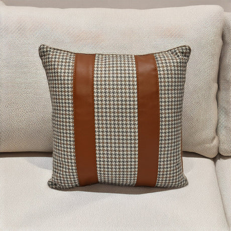 Nilkamal Houndstooth With Straps Fabric Leatherette 16 X 16 Cushion Cover Beige Tan
