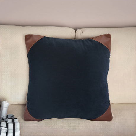 Nilkamal Solid Fabric Leatherette 16 X 16 Cushion Cover Blue