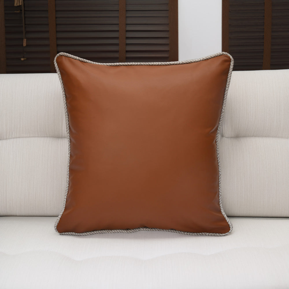 Nilkamal Solid Leatherette 16 X 16 Cushion Cover Brown - 02