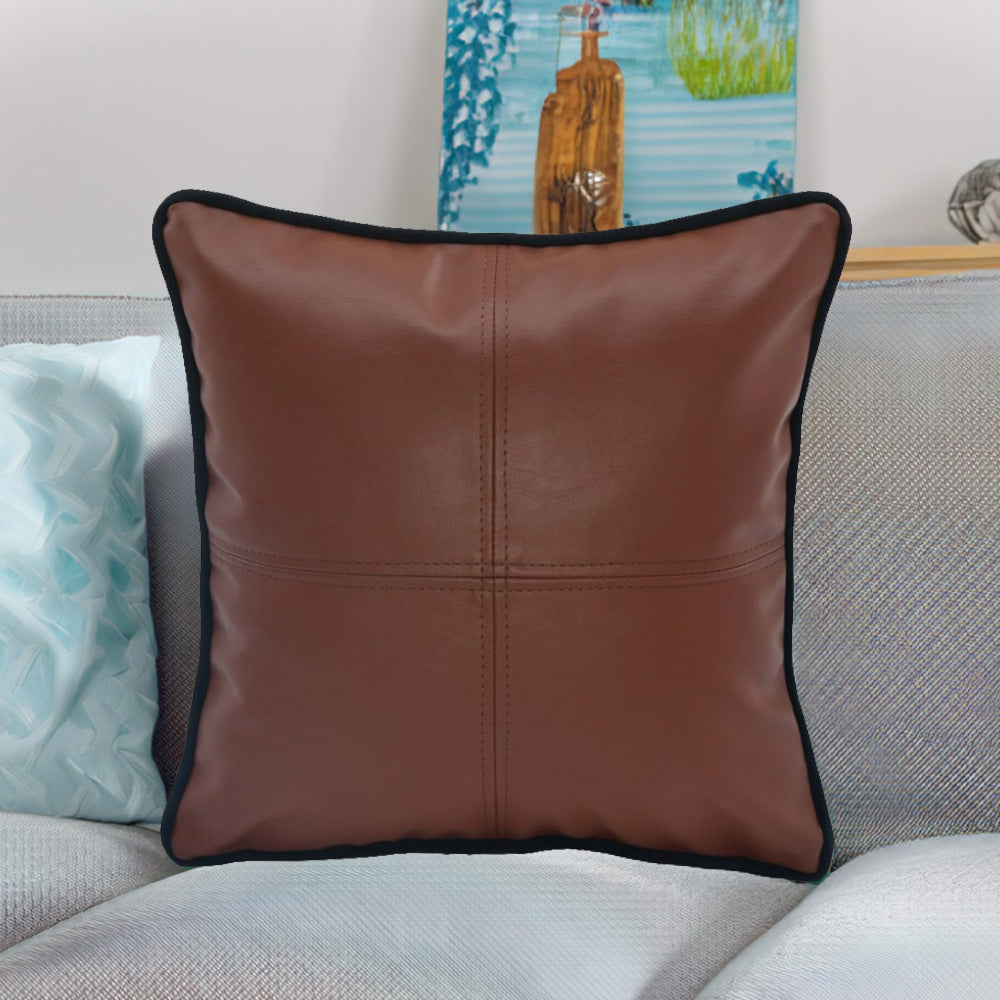 Nilkamal Solid Leatherette 16 X 16 Cushion Cover Brown