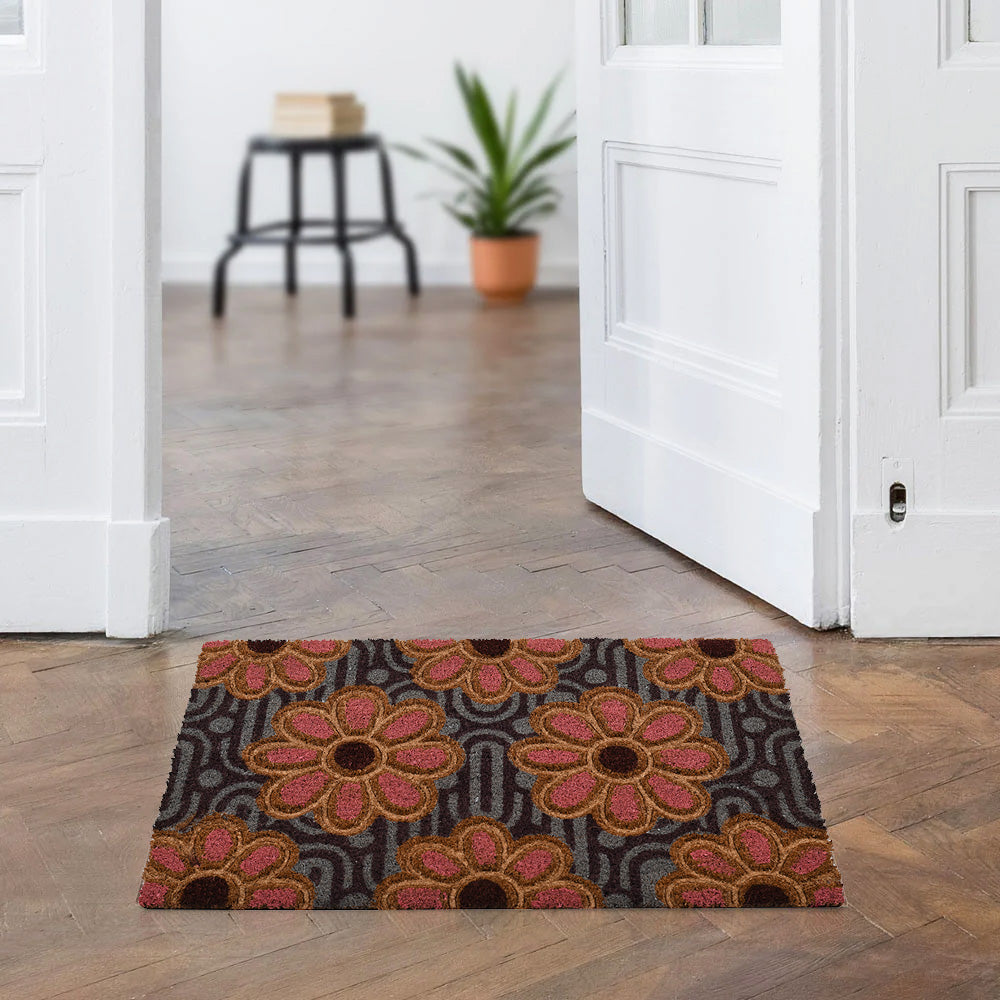 Floral Embossed PVC & Coir 18" x 30" Door Mat (Multicolor)