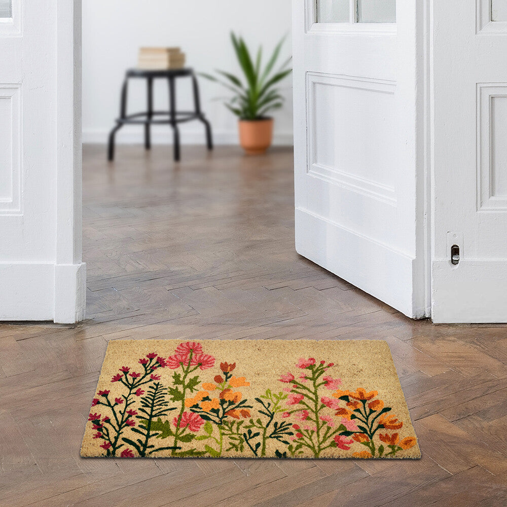 Floral Vinyl and Coir 18' x 30' Door Mat (Multicolor) - Main View