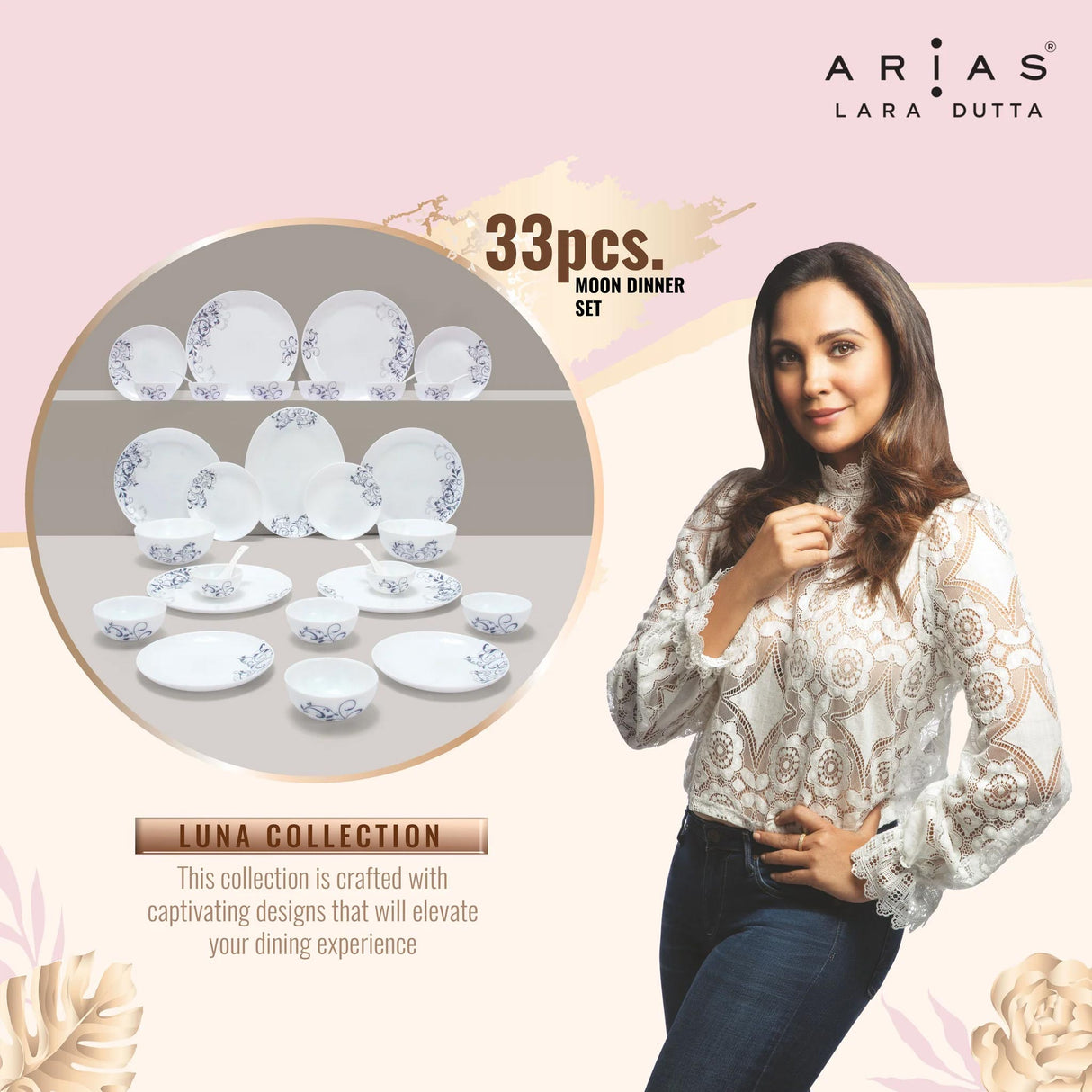 Arias by Lara Dutta Moon Blue Spring Dinner Set - 33 Pieces