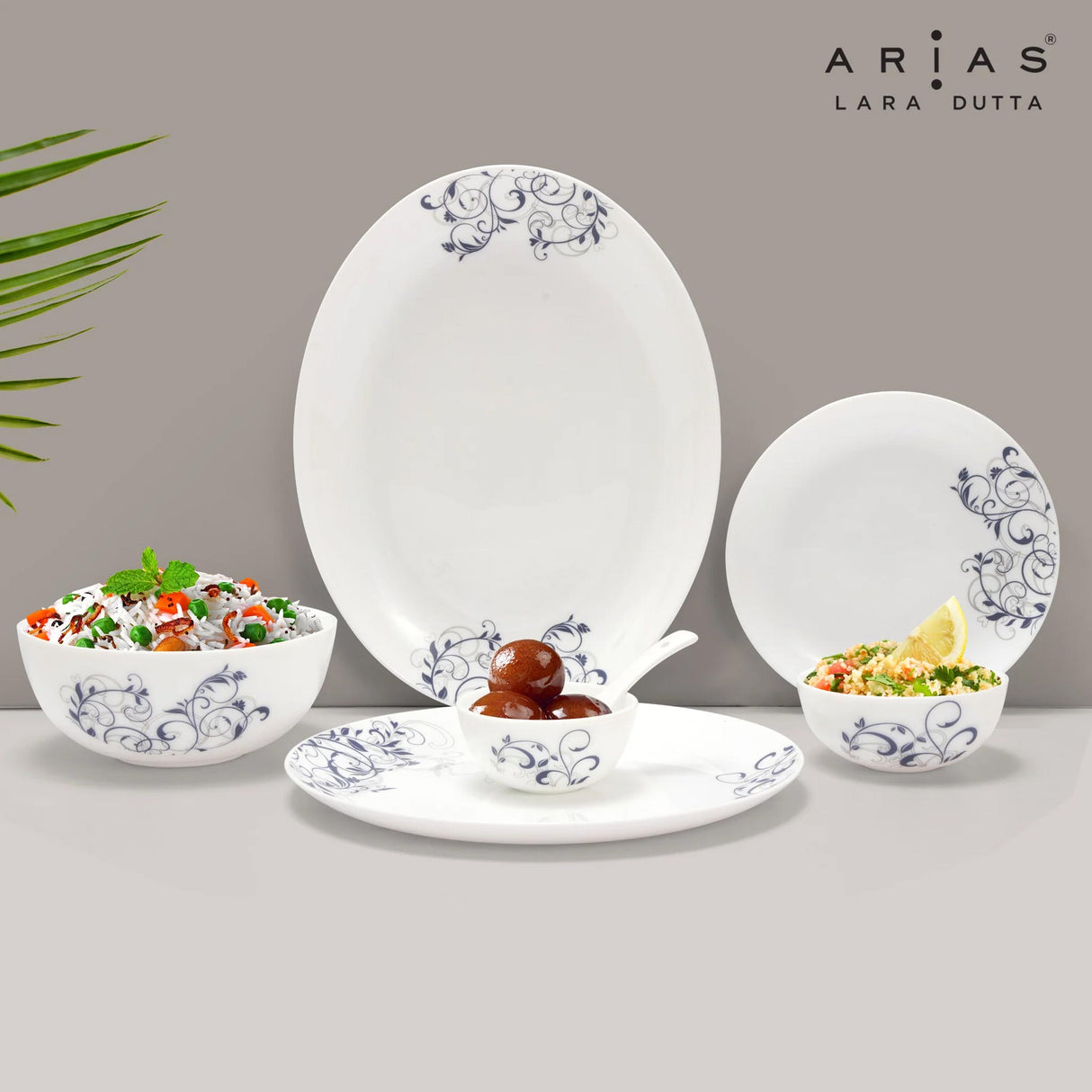 Arias by Lara Dutta Moon Blue Spring Dinner Set - 33 Pieces