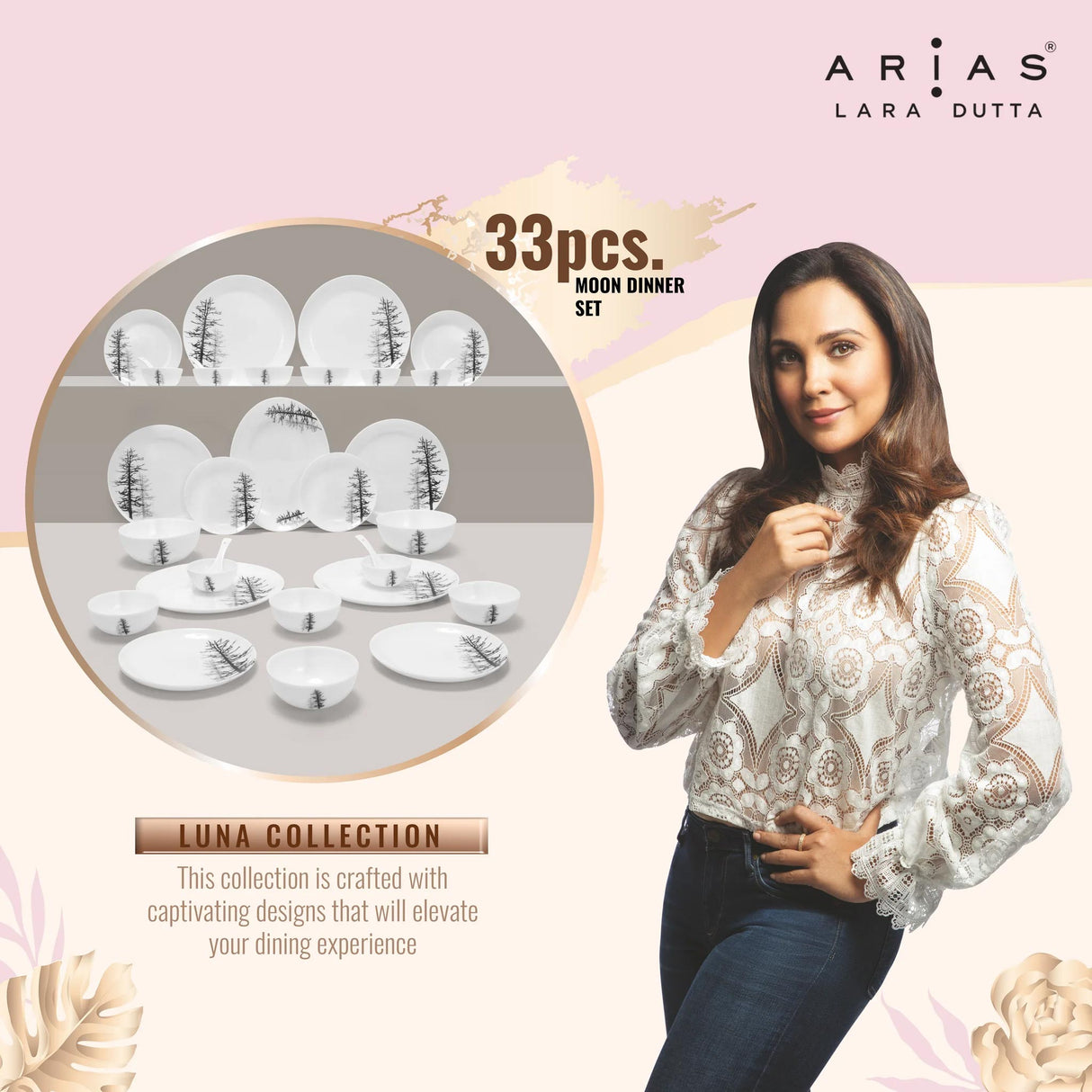 Arias by Lara Dutta Moon Winter Forest Dinner Set - 33 Pieces
