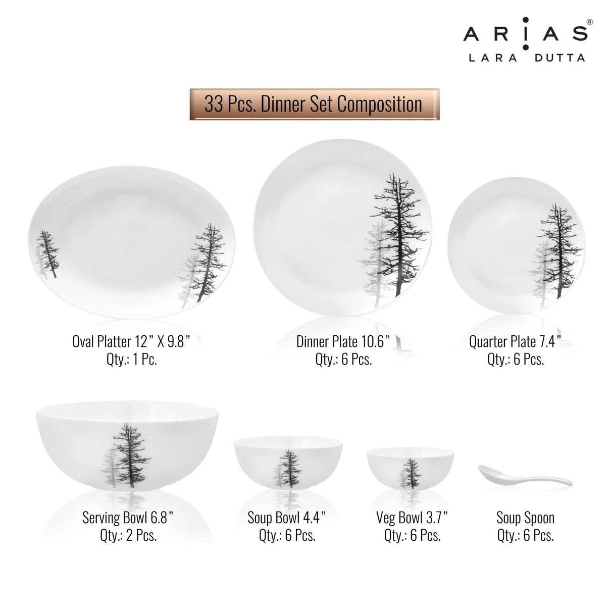 Arias by Lara Dutta Moon Winter Forest Dinner Set - 33 Pieces