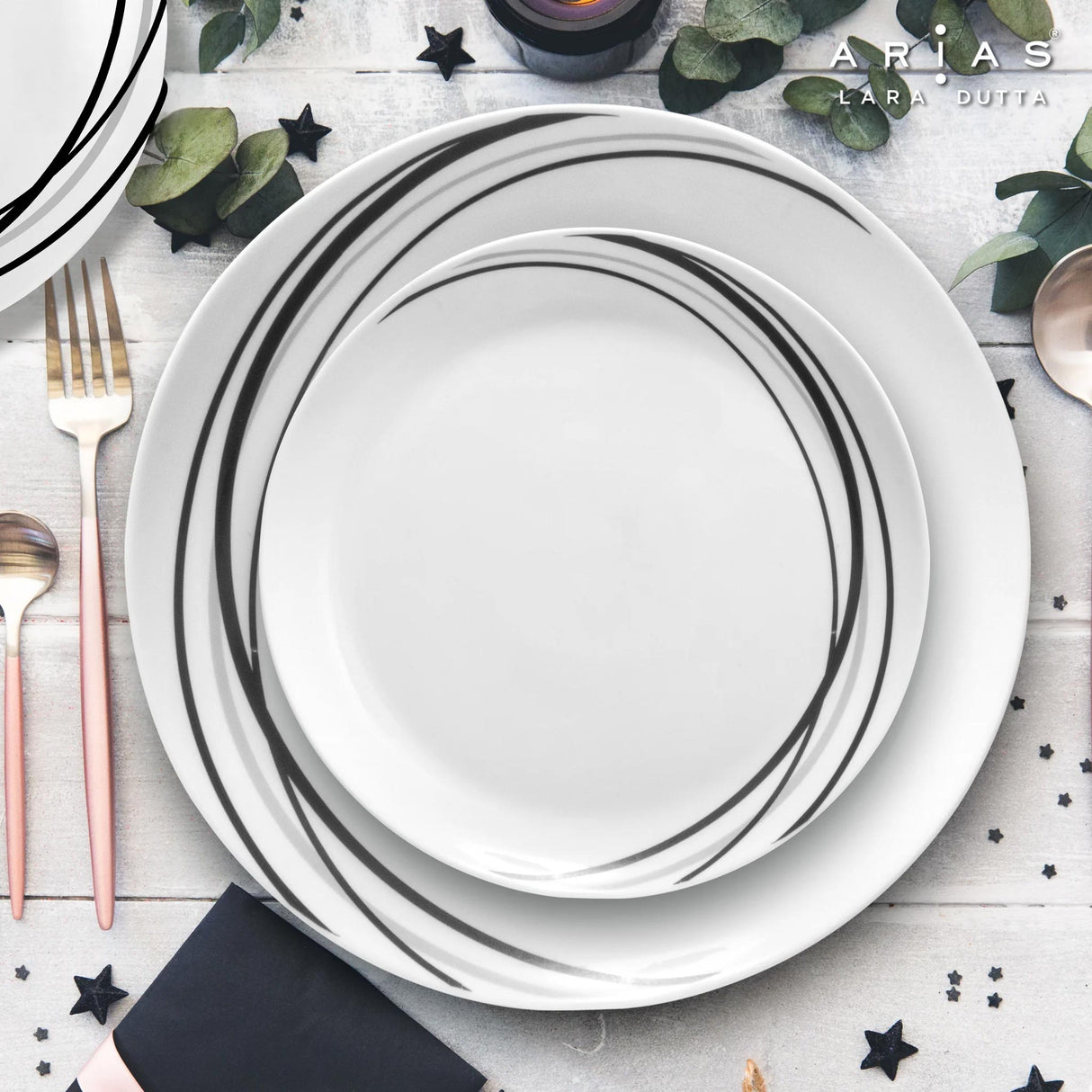 Arias by Lara Dutta Moon Black Fantasy Dinner Set - 33 Pieces