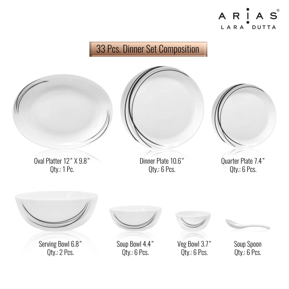 Arias by Lara Dutta Moon Black Fantasy Dinner Set - 33 Pieces