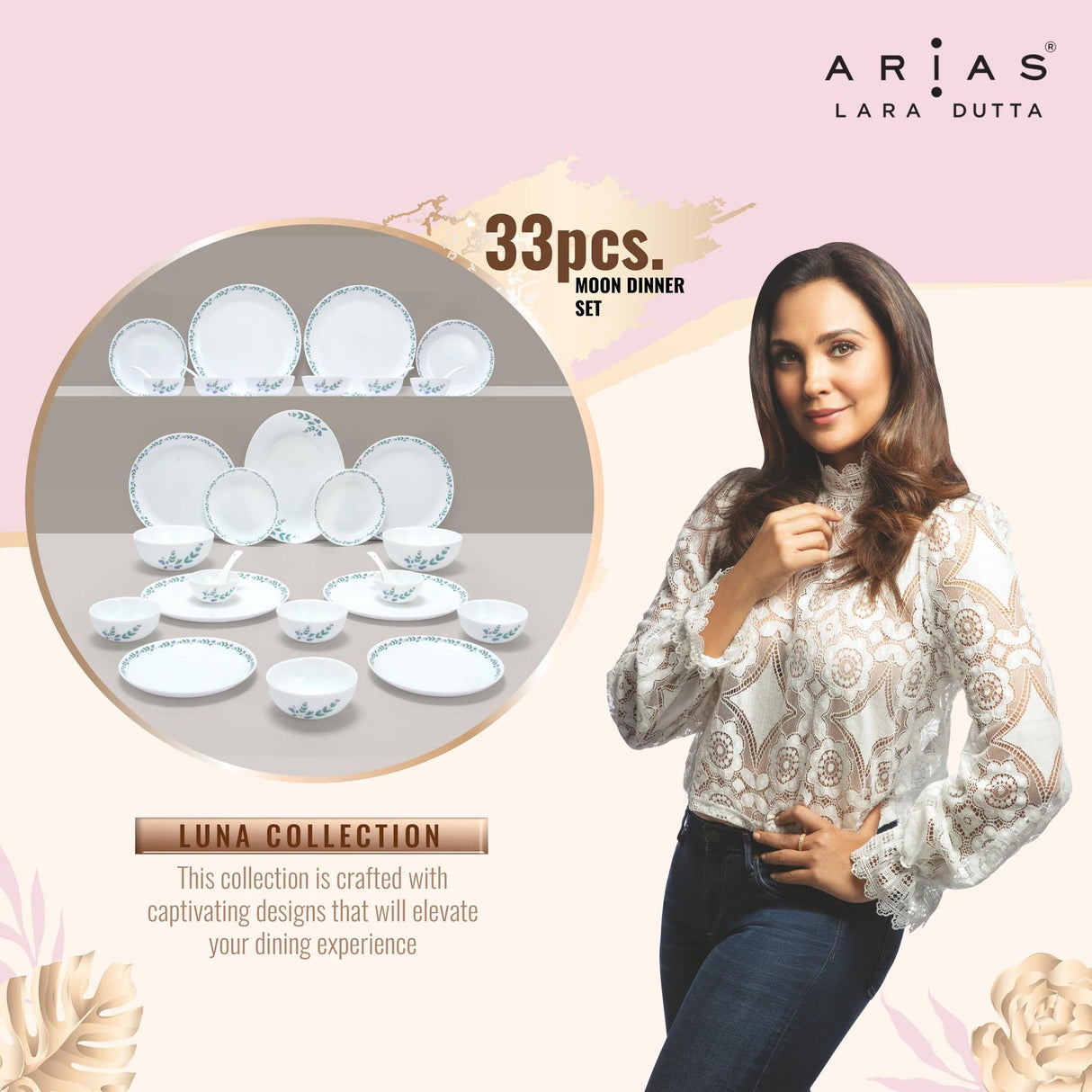 Arias by Lara Dutta Moon Morning Glory Dinner Set - 33 Pieces