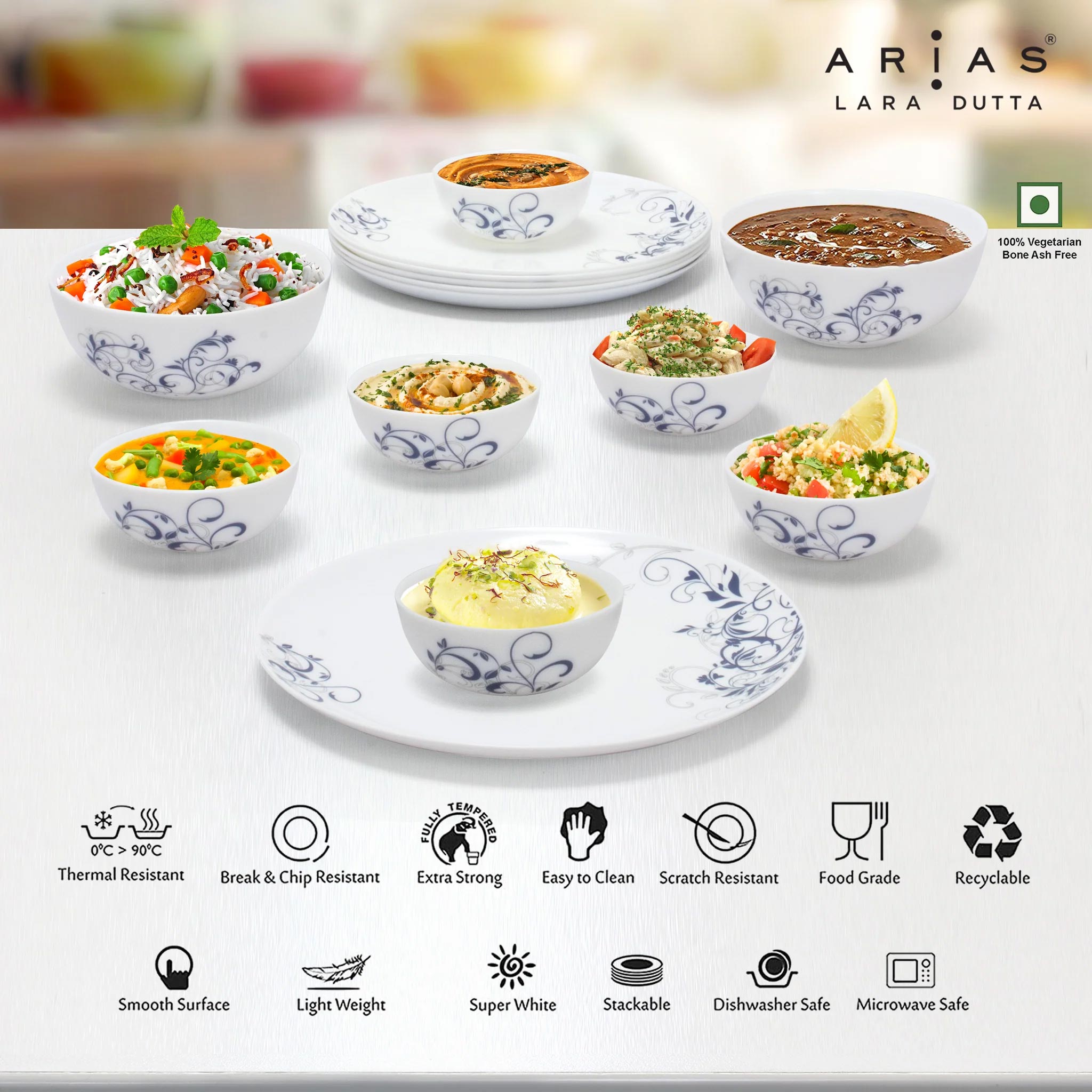 Arias by Lara Dutta Moon Blue Spring Dinner Set - 14 Pieces