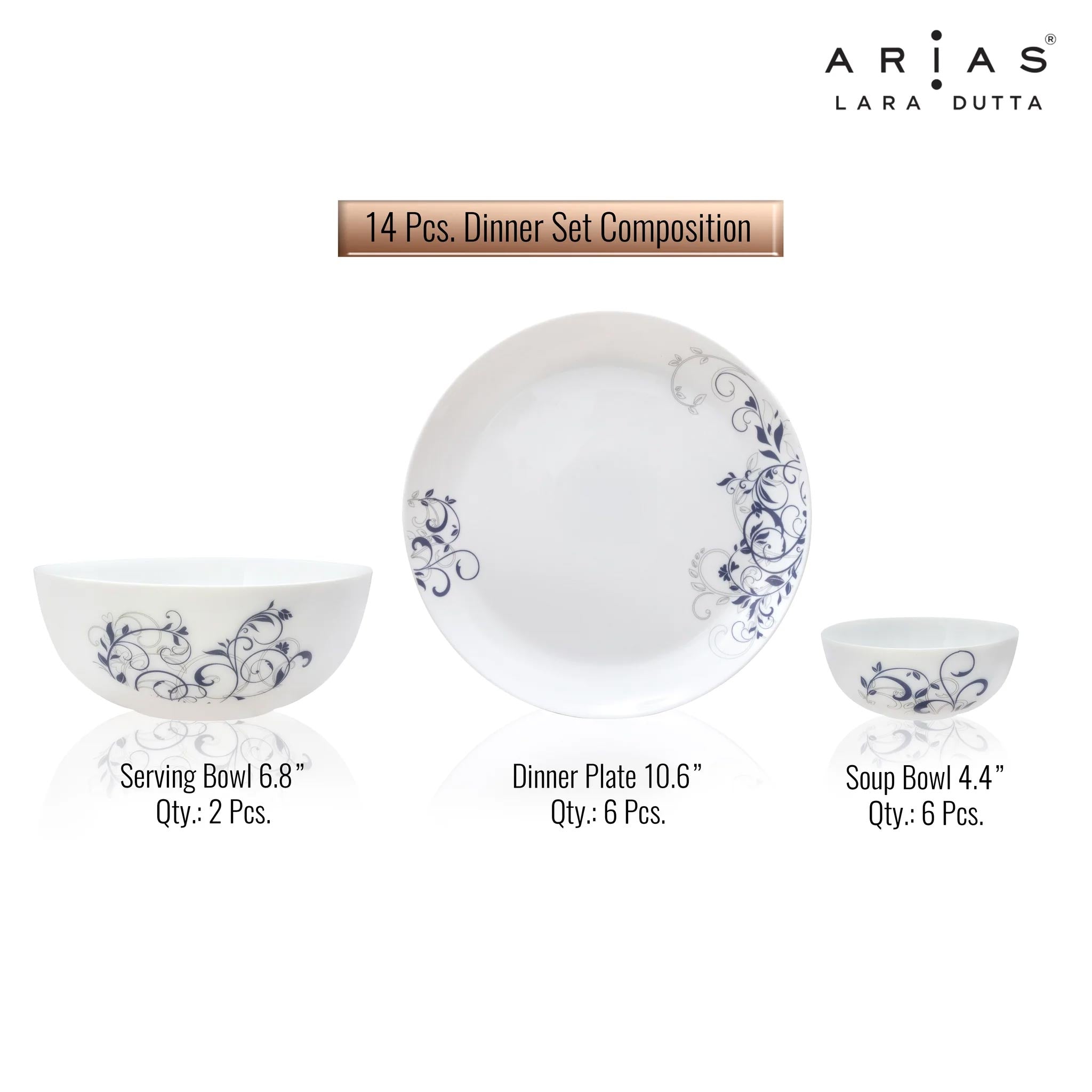 Arias by Lara Dutta Moon Blue Spring Dinner Set - 14 Pieces