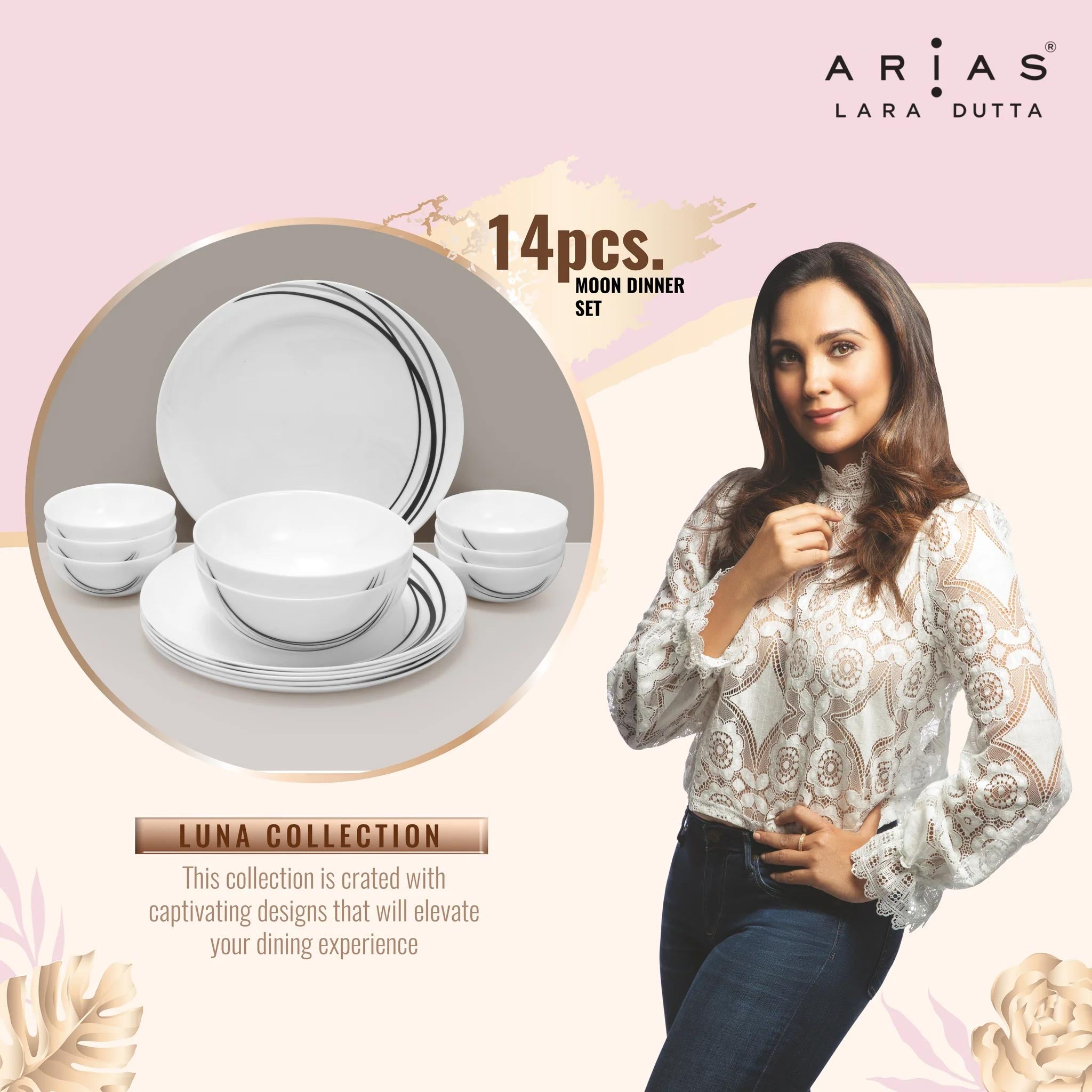 Arias by Lara Dutta Moon Black Fantasy Dinner Set - 14 Pieces