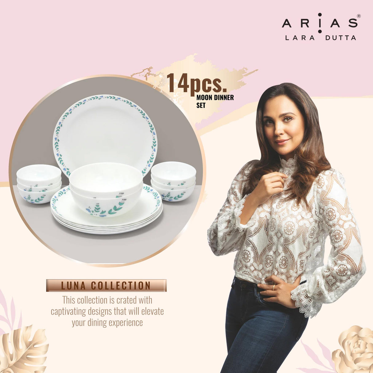 Arias by Lara Dutta Moon Morning Glory Dinner Set - 14 Pieces