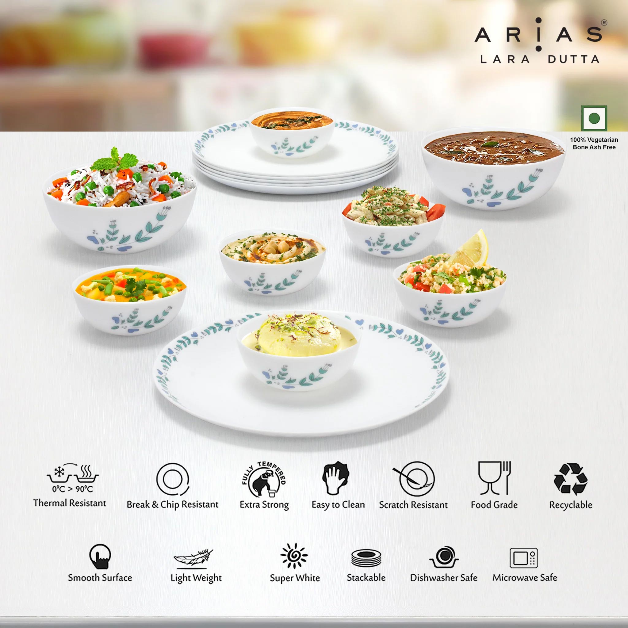 Arias by Lara Dutta Moon Morning Glory Dinner Set - 14 Pieces