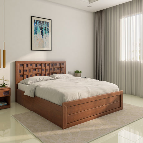 Nilkamal Hedron Queen Bed With Box Storage (Antique Cherry)