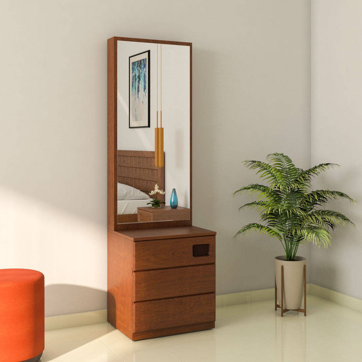 Nilkamal Hedron Dresser With Sliding Mirror (Antique Cherry)