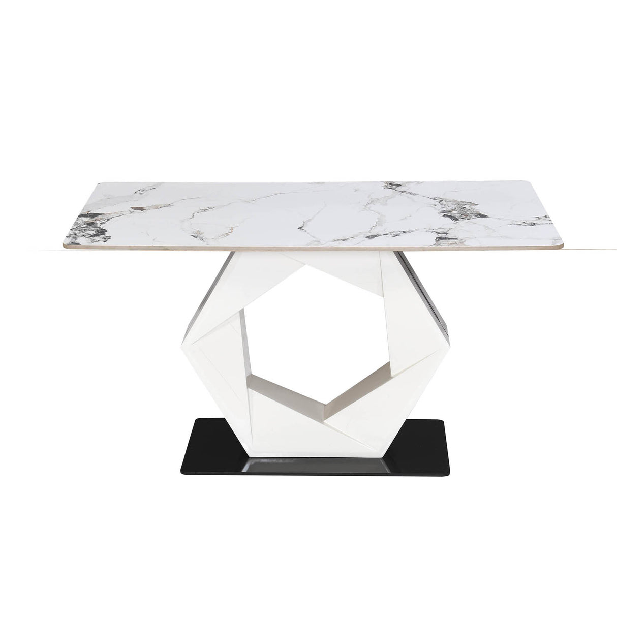 4 Seater Allune Ceramic Dining Set with Hexin Base and Ellipse Chairs- Ash White